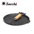 Floding handle round cast iron grill skillet with Pouring Spout,9.4''